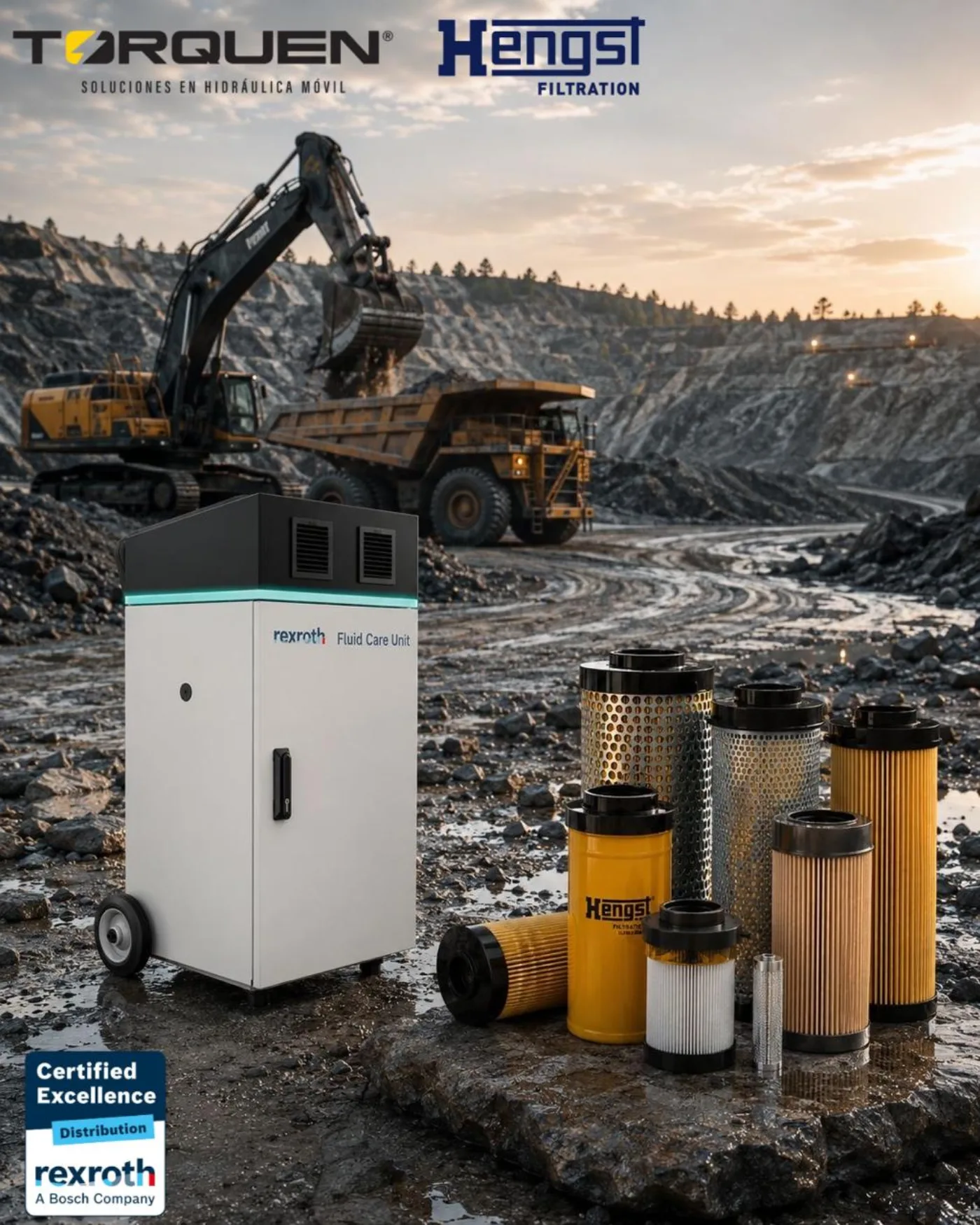 Filtros Hengst y unidad Rexroth Fluid Care Unit frente a maquinaria de minería